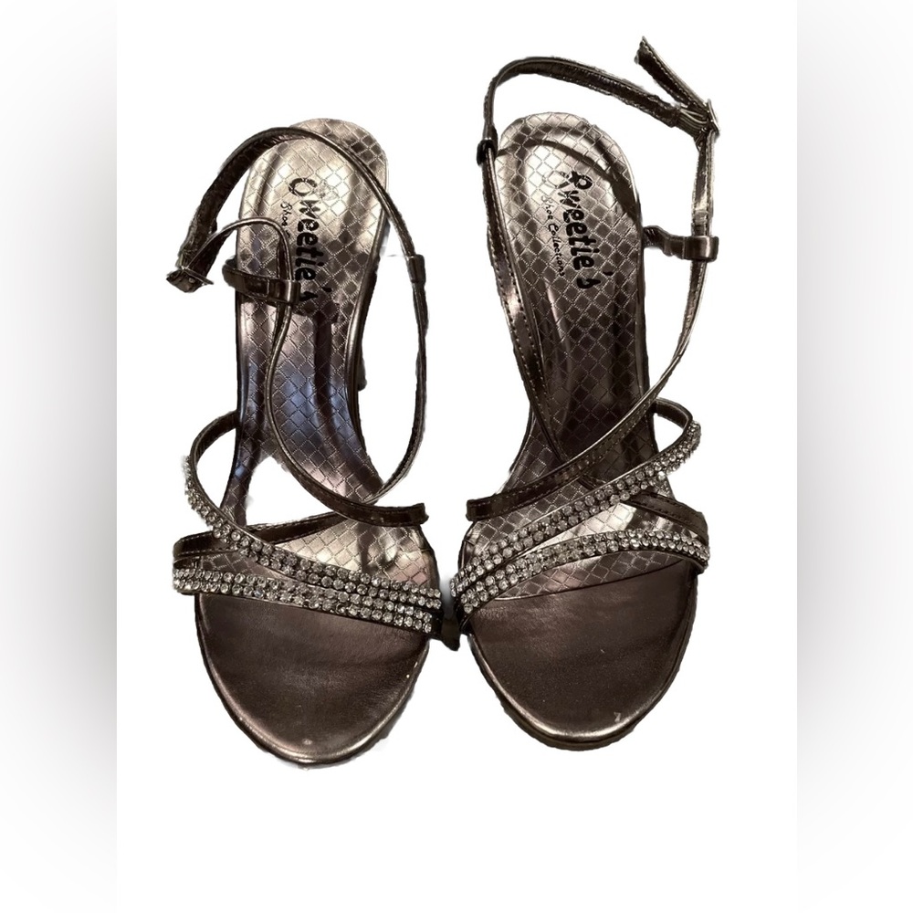 Sweeties Shoe Collections SZ 7, LAUREN, 4" heel Ankle Strap, Metallic Brown